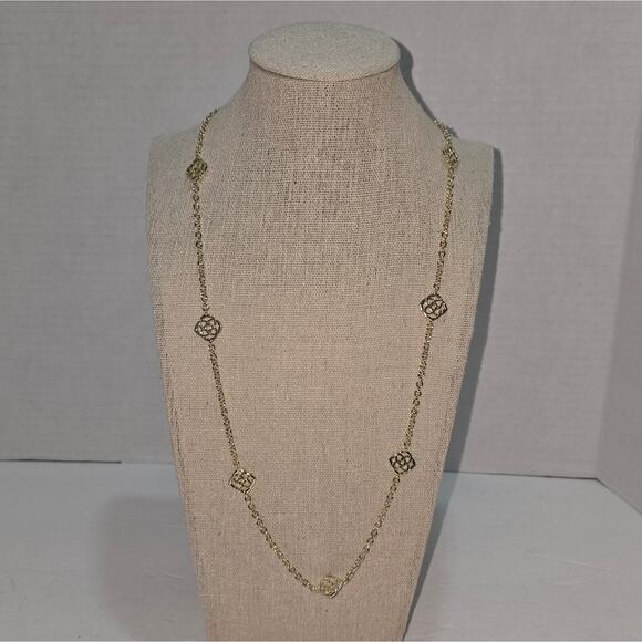 Kendra Scott Devalyn Long Station Necklace Logo Medallion Gold Plated New - Picture 7 of 8